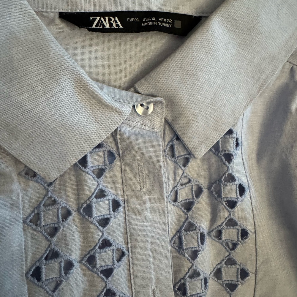 NWOT Zara Light Blue Blouse with Embroidered Detail